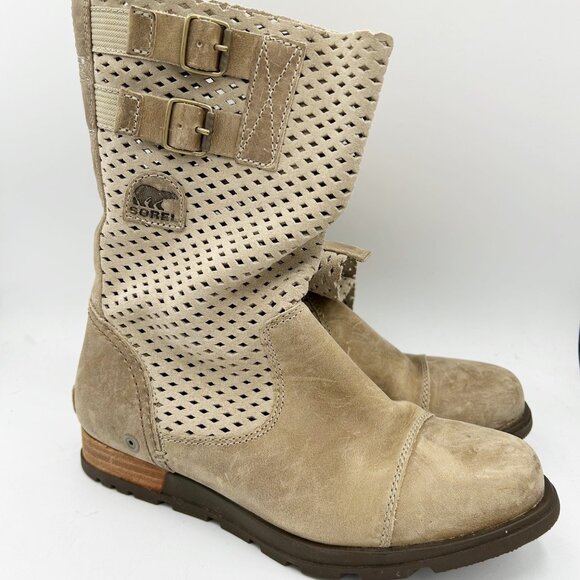 Sorel Major Perforated Pull On Boots Tan Suede Leather Size 7.5 Women's - Picture 1 of 5